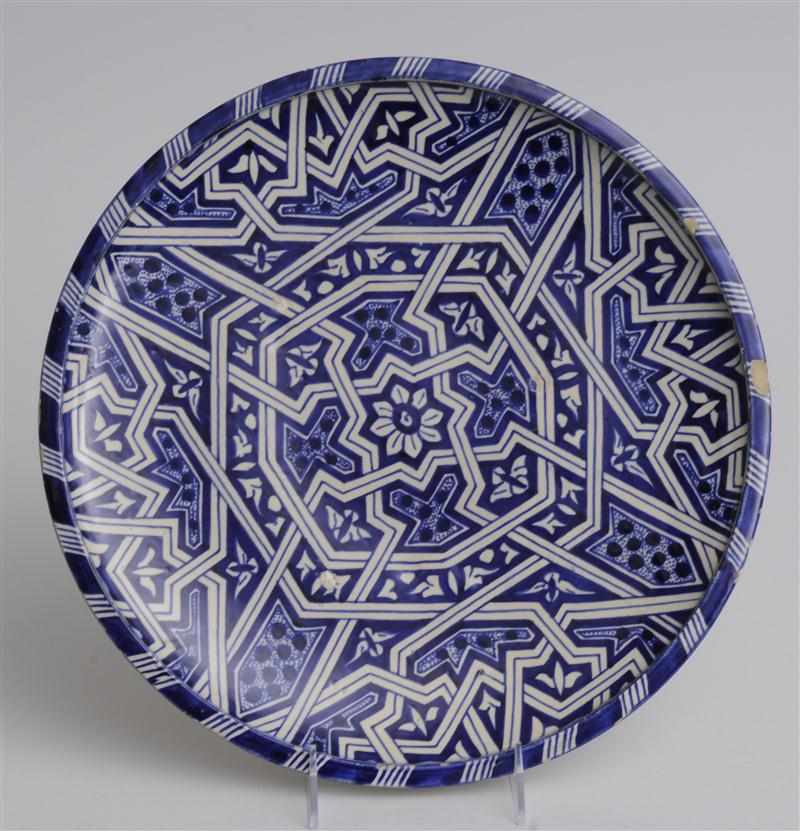 Appraisal: IZNIK GLAZED POTTERY CHARGER Geometric design some chips in diam