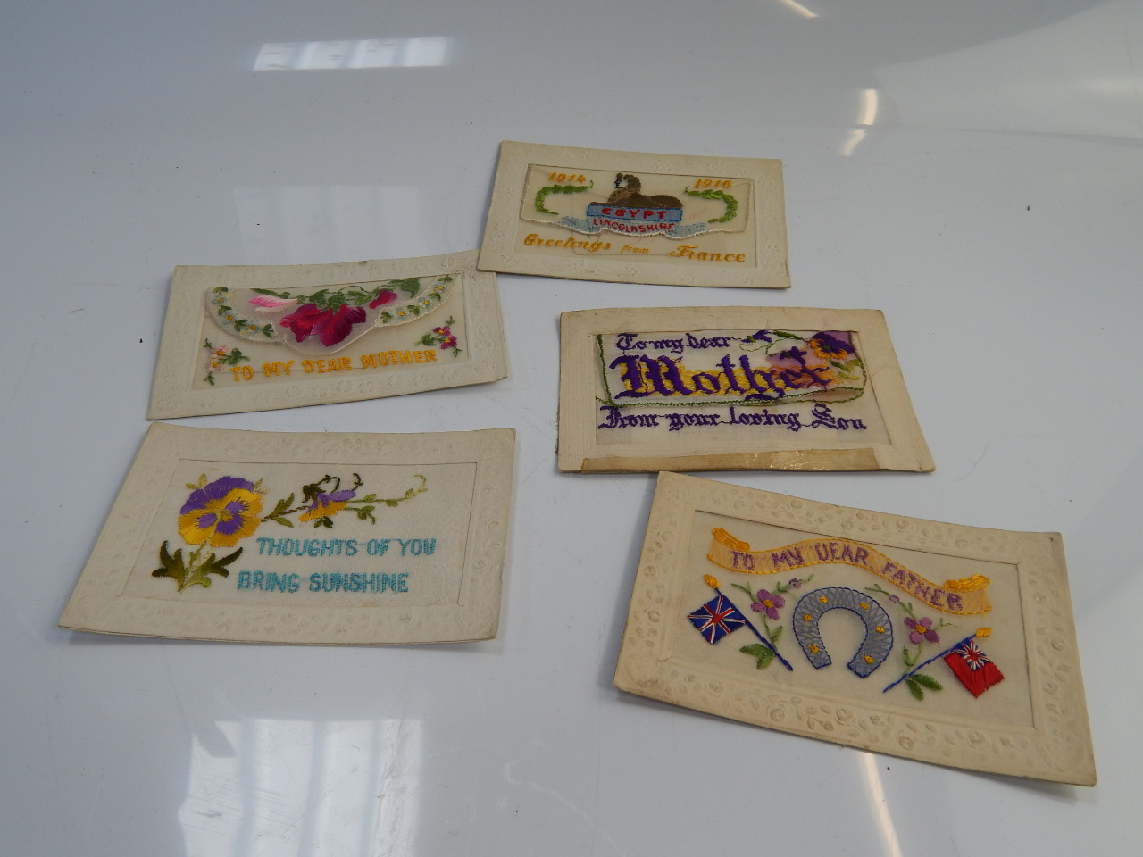 Appraisal: Five WWI period silk postcards