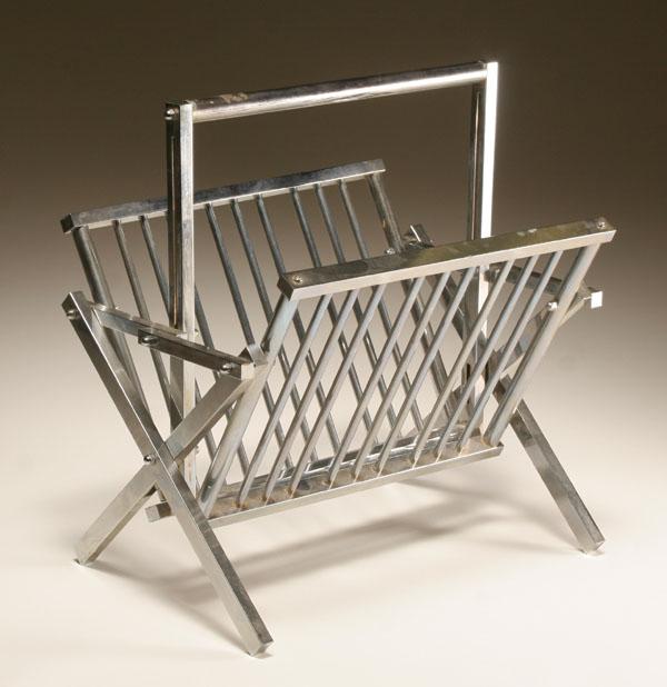 Appraisal: Art Deco style chrome magazine rack round and rectangular components