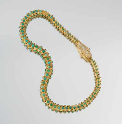 Appraisal: A Gold Turquoise and Diamond Serpent Necklace Tested k yellow