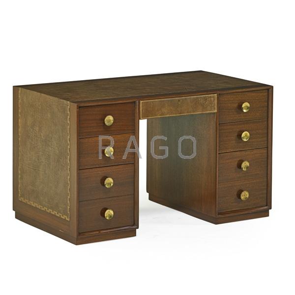 Appraisal: TOMMI PARZINGER Double pedestal desk Condition Report Features Eight large