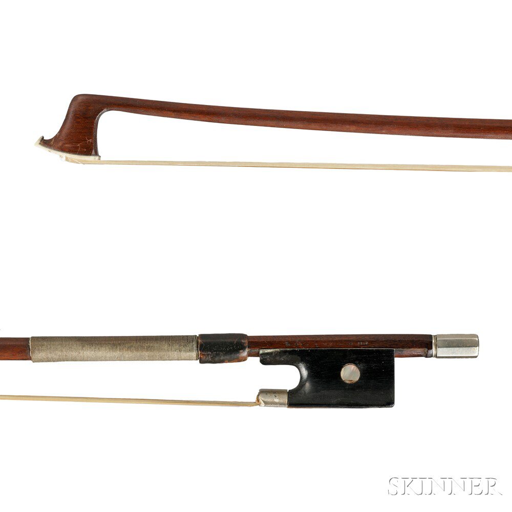 Appraisal: Nickel Silver-mounted Violin Bow the round stick stamped CH BUTHOD