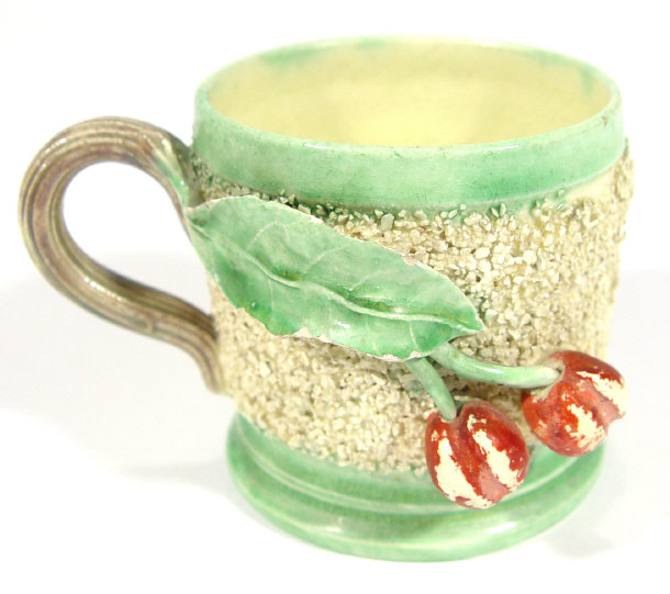 Appraisal: Palissy Majolica pottery frog mug with reeded handle and relief