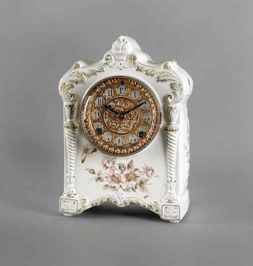 Appraisal: Ansonia porcelain mantel clock ca h