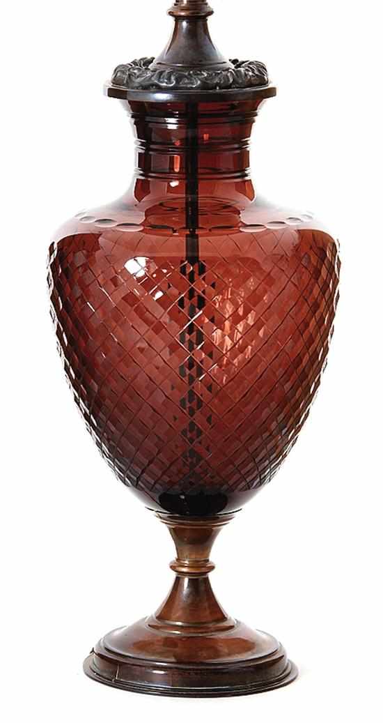 Appraisal: Lucy Cope style table lamp rich brown pineapple pattern cut-glass