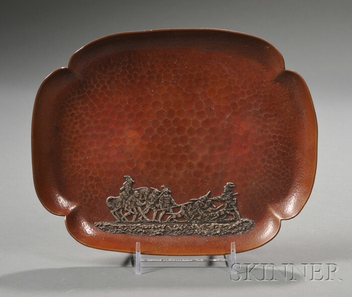 Appraisal: Gorham Mixed-metal Tray Patinated hammered copper with applied silver Providence