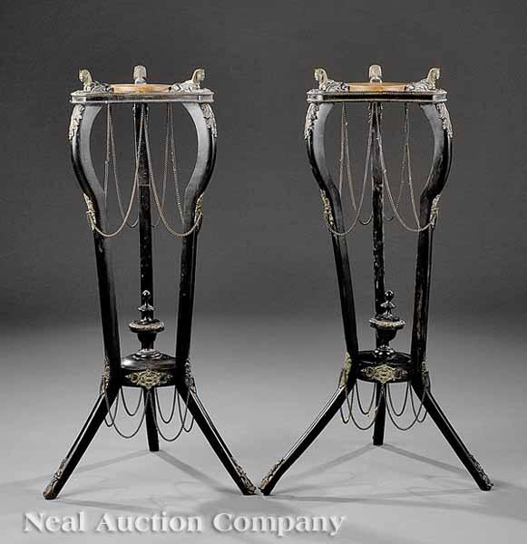 Appraisal: A Pair of Napoleon III Egyptianesque Ebonized and Bronze-Mounted Fern