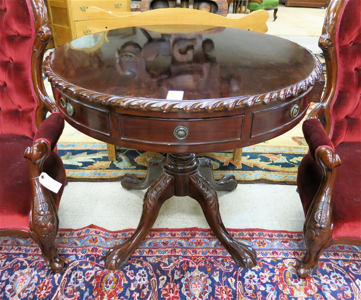 Appraisal: CHIPPENDALE STYLE MAHOGANY DRUM TABLE th century the round top