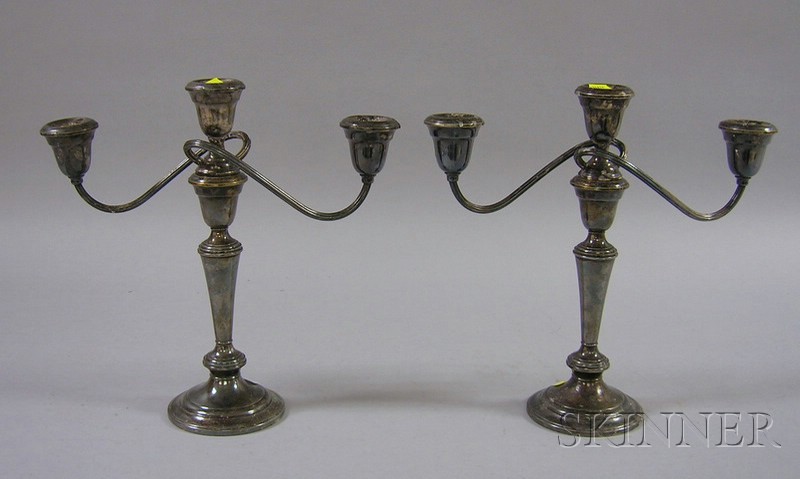 Appraisal: Pair of Gorham Silver Plated Convertible Three-Light Candelabra ht in