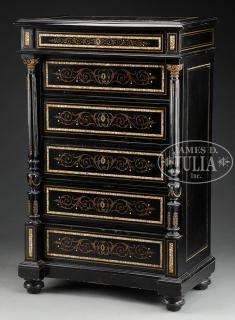 Appraisal: FINE EBONIZED MARQUETRY TALL CHEST IN THE MANNER OF HERTER