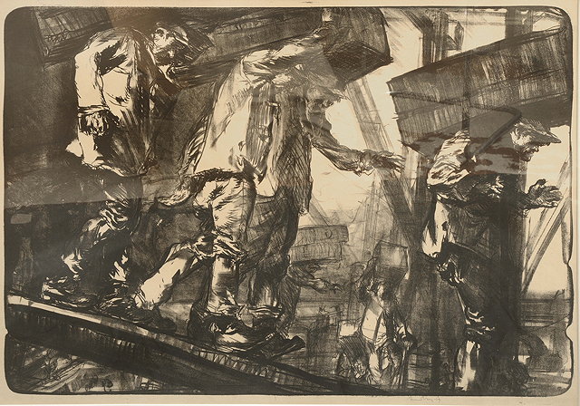 Appraisal: FRANK BRANGWYN - - Workers in a ship yard monochrome