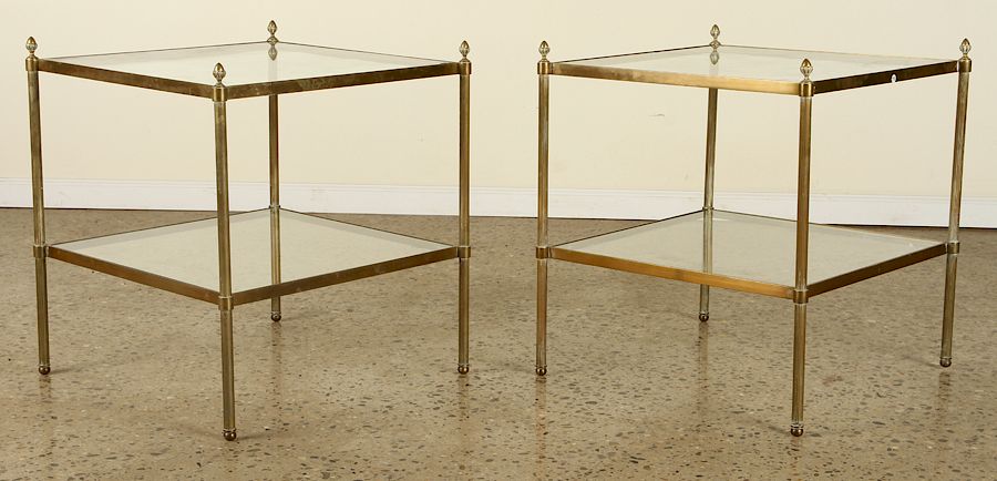 Appraisal: PAIR FRENCH BRONZE TIERED GLASS END TABLES A pair of