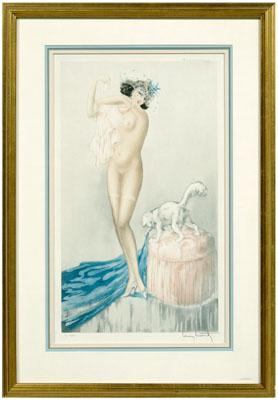 Appraisal: Louis Icart etching French - nude woman in stockings and