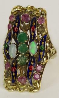 Appraisal: Lady's Vintage Emerald Opal Ruby Enamel and Karat Yellow Gold