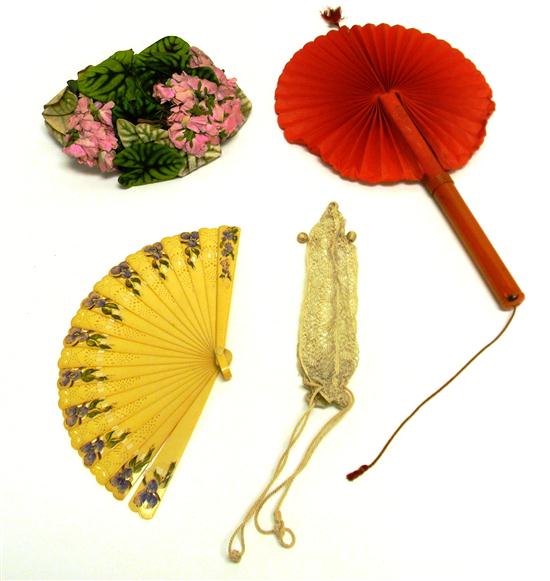 Appraisal: th C ladies accessories three pieces including pleated cloth fan