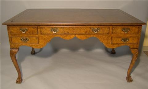 Appraisal: CHIPPENDALE STYLE BURL ELM LEATHER TOP PARTNER'S DESK The rectangular