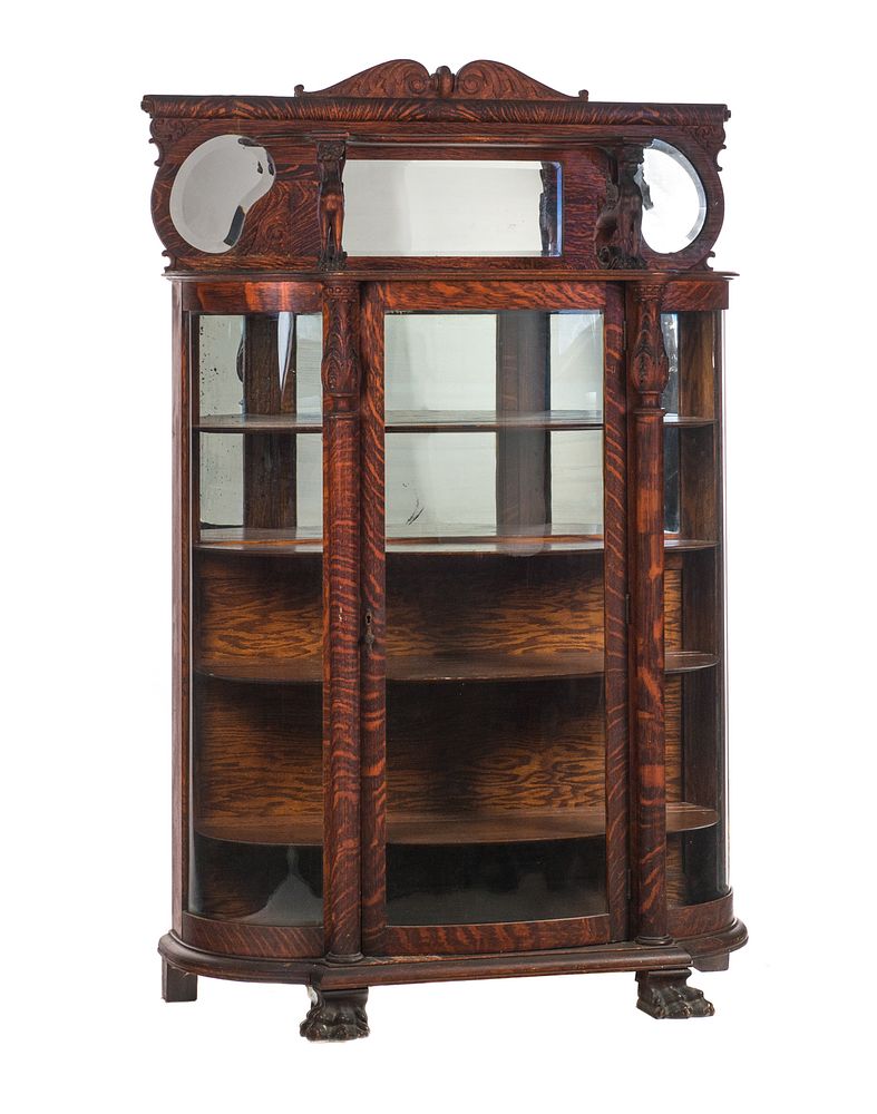 Appraisal: Horner Standing Wing Griffin Sawn Oak China Cabinet Horner Standing