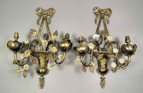 Appraisal: A pair of early th Century brass two light wall