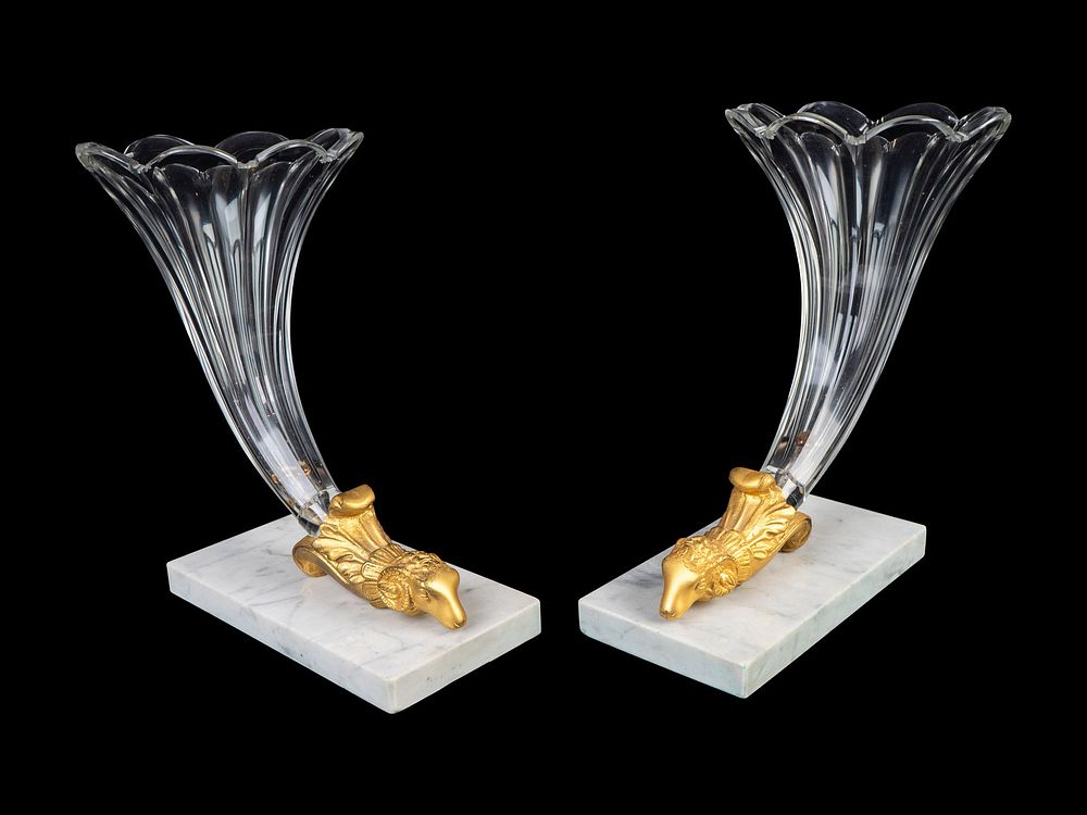 Appraisal: A Pair of Empire Style Glass Cornucopia Vases Height x