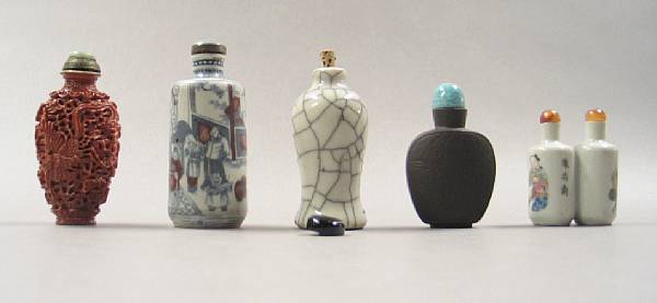 Appraisal: A group of five snuff bottles th th Century Comprising