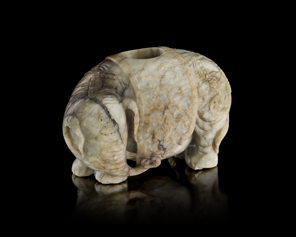 Appraisal: MOTTLED CELADON JADE BRUSHPOT IN THE SHAPE OF AN ELEPHANT