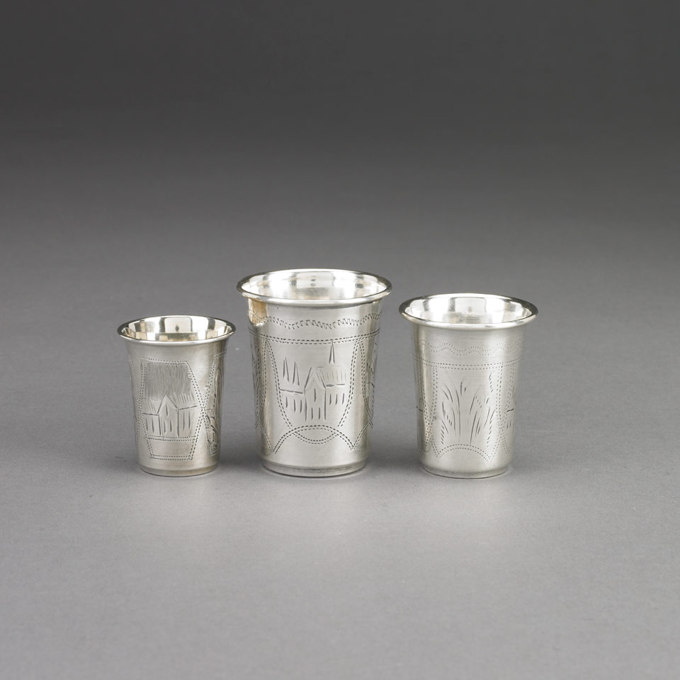 Appraisal: Three Russian Silver Small Beakers Kiev - Height - cm