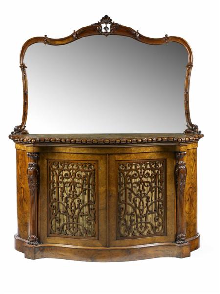 Appraisal: A Victorian figured walnut mirror back sideboard of serpentine form