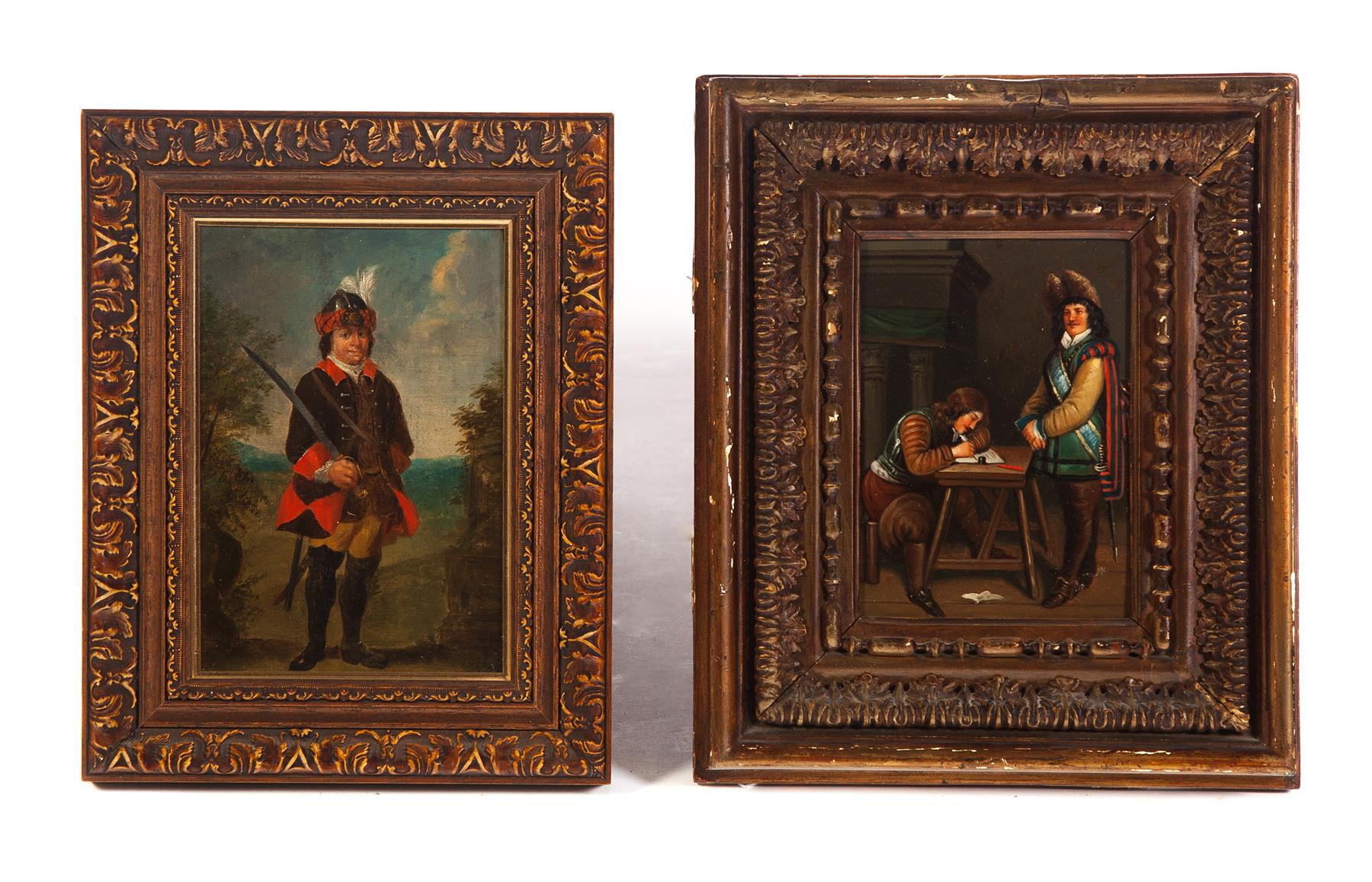 Appraisal: TWO PAINTINGS OF SOLDIERS Probably European th century oil on