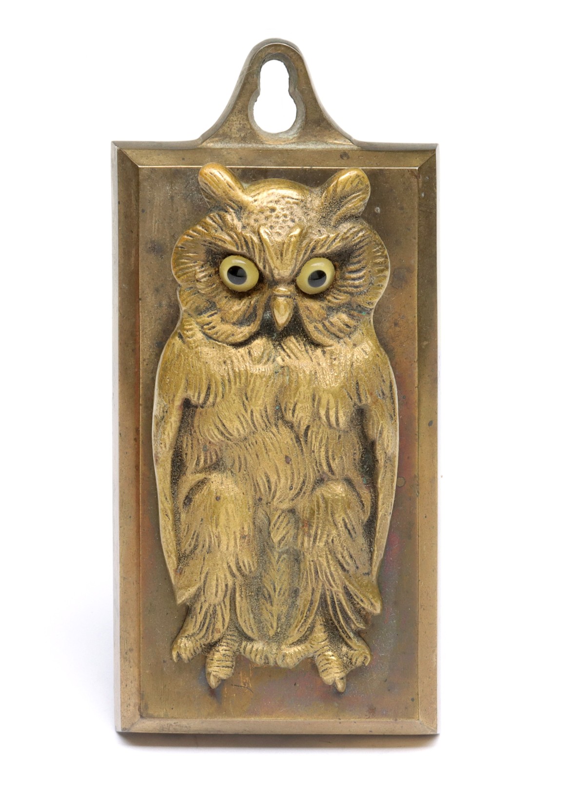 Appraisal: BRASS GLASS EYED FIGURAL OWL LETTER CLIP - Measures inches