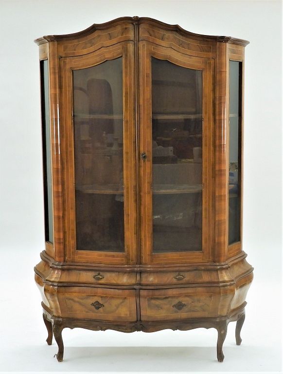 Appraisal: Dutch Bombay Burl Veneer Inlaid Vitrine Cabinet Netherlands Early th