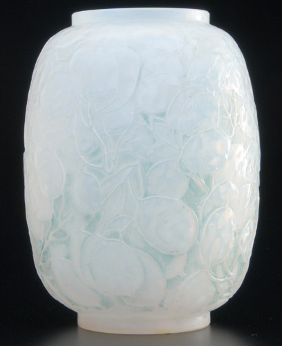 Appraisal: R LALIQUE Vase Monnaie du Pape cased opalescent with bluish