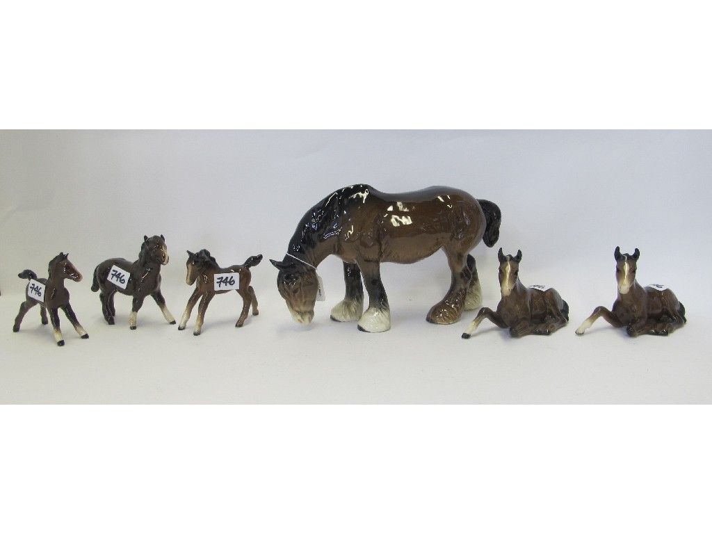 Appraisal: Beswick grazing horse and five various foals