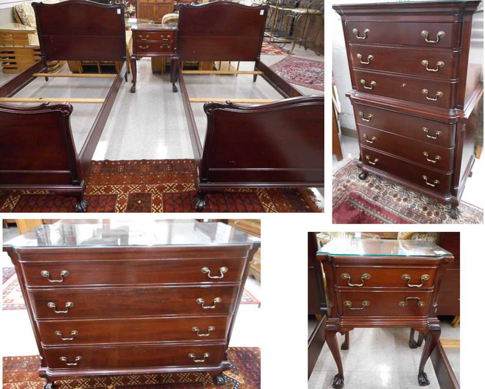 Appraisal: FIVE-PIECE CHIPPENDALE REVIVAL MAHOGANY BEDROOM FURNITURE SET Georgetown Gallery Baltimore