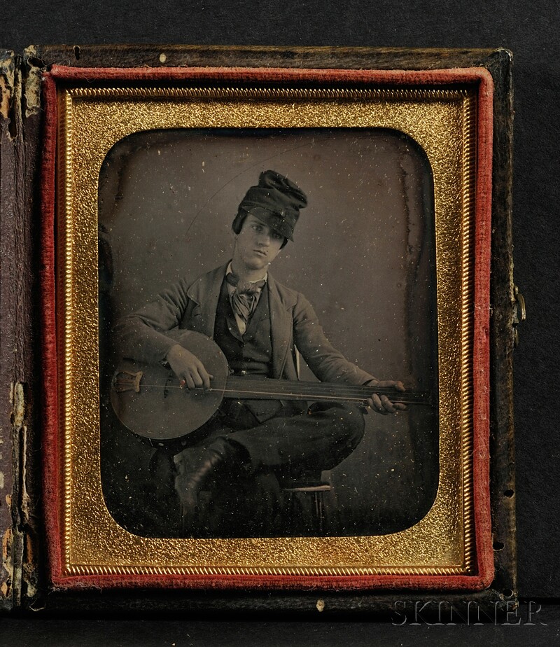 Appraisal: Sixth Plate Daguerreotype Portrait of a Young Man Playing a