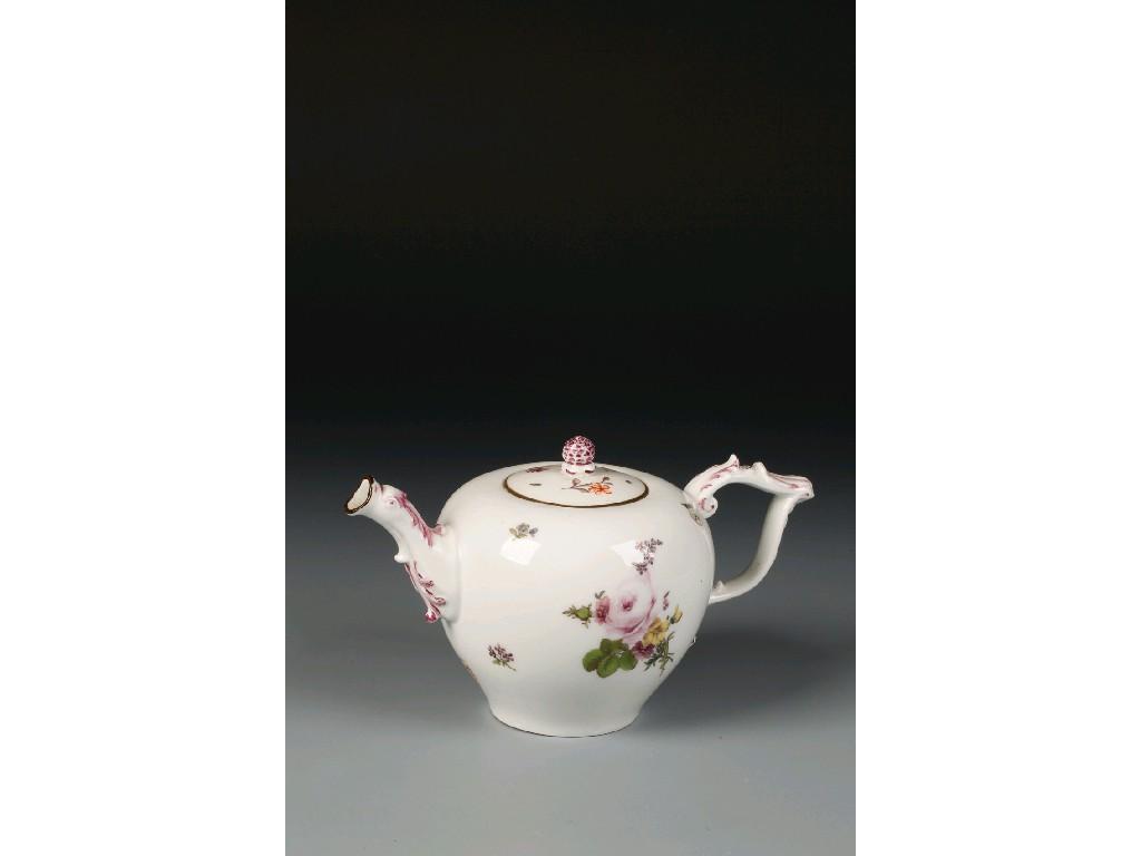 Appraisal: A SMALL MEISSEN BULLET SHAPED TEAPOT painted with Deutsche Blumen