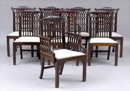 Appraisal: SET OF EIGHT GEORGE III CARVED MAHOGANY GOTHIC DINING CHAIRS