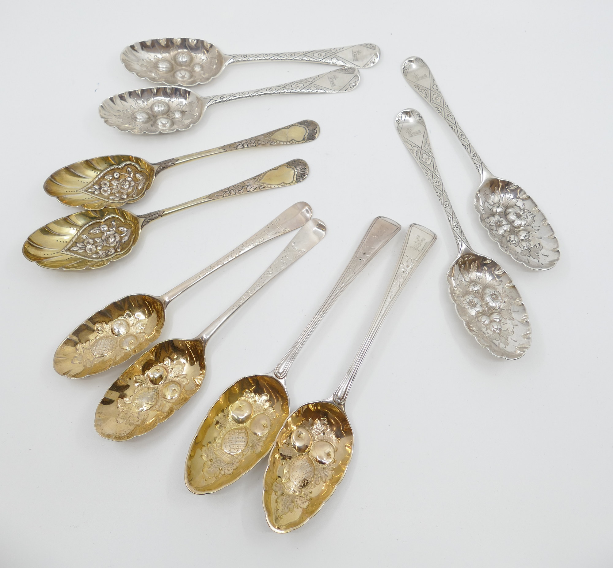 Appraisal: pc English Georgian Sterling Silver Berry Spoons Includes matched pairs