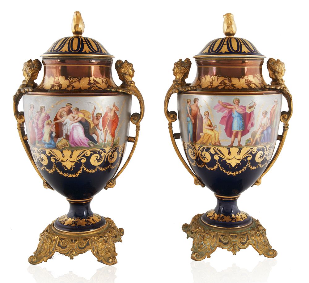 Appraisal: TH CENTURY ROYAL-VIENNA STYLE PORCELAIN URNS TH CENTURY ROYAL-VIENNA STYLE