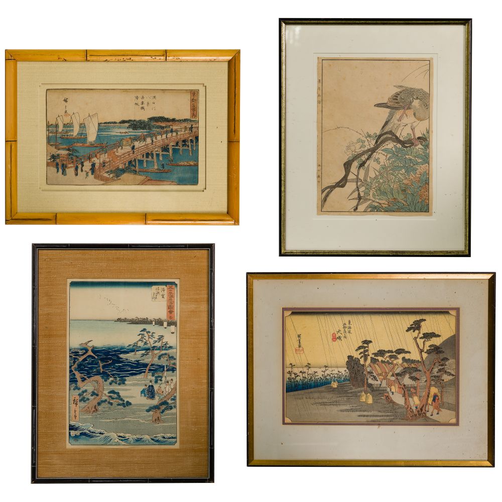 Appraisal: JAPANESE WOODBLOCK PRINT ASSORTMENT oban size items including Ando Hiroshige