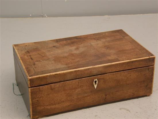 Appraisal: th century mahogany and crossbanded sewing box with lined interior