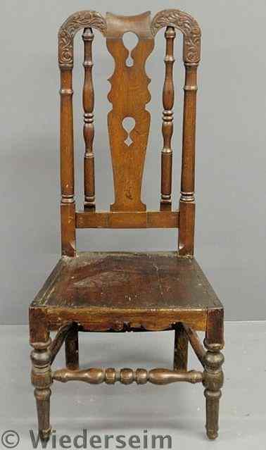 Appraisal: English William Mary oak side chair c with pierced and