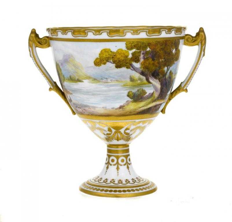 Appraisal: A ROYAL CROWN DERBY TWO HANDLED VASE of goblet shape