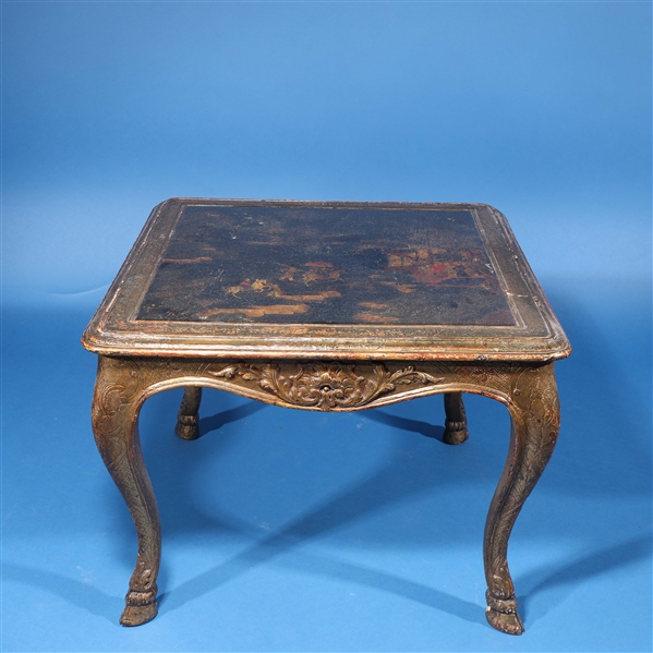 Appraisal: Chinese lacquered gilt wood side table with figures and landscape