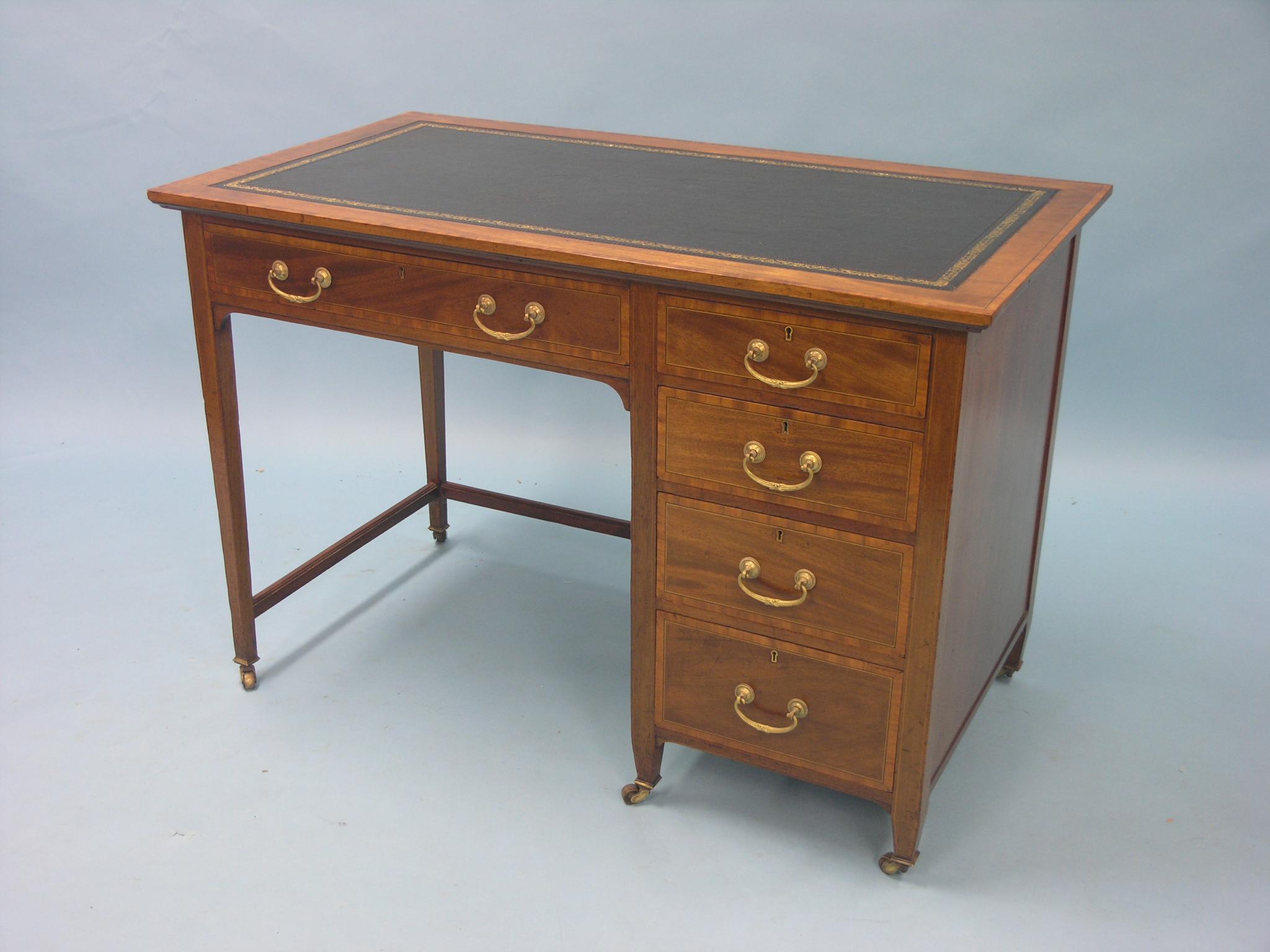 Appraisal: A Maple Co Ld mahogany desk inset gilt-tooled leather top