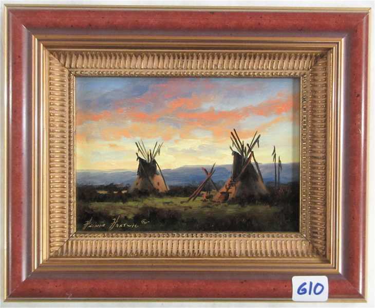 Appraisal: HEINIE HARTWIG OIL ON BOARD California born Indian encampment at