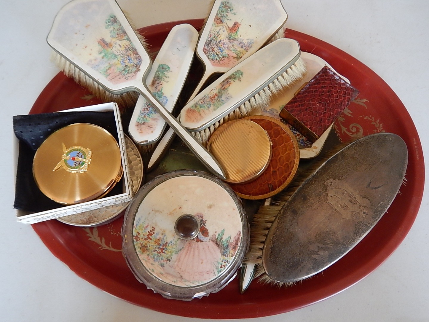 Appraisal: A collection of dressing table items including a Sterling Silver