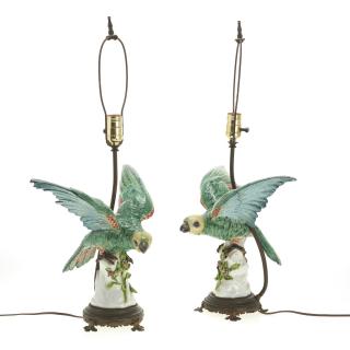 Appraisal: Pair Samson porcelain bird table lamps Pair Samson porcelain bird