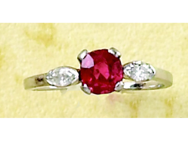 Appraisal: RED SPINEL AND DIAMOND RING Platinum lady's ring set with