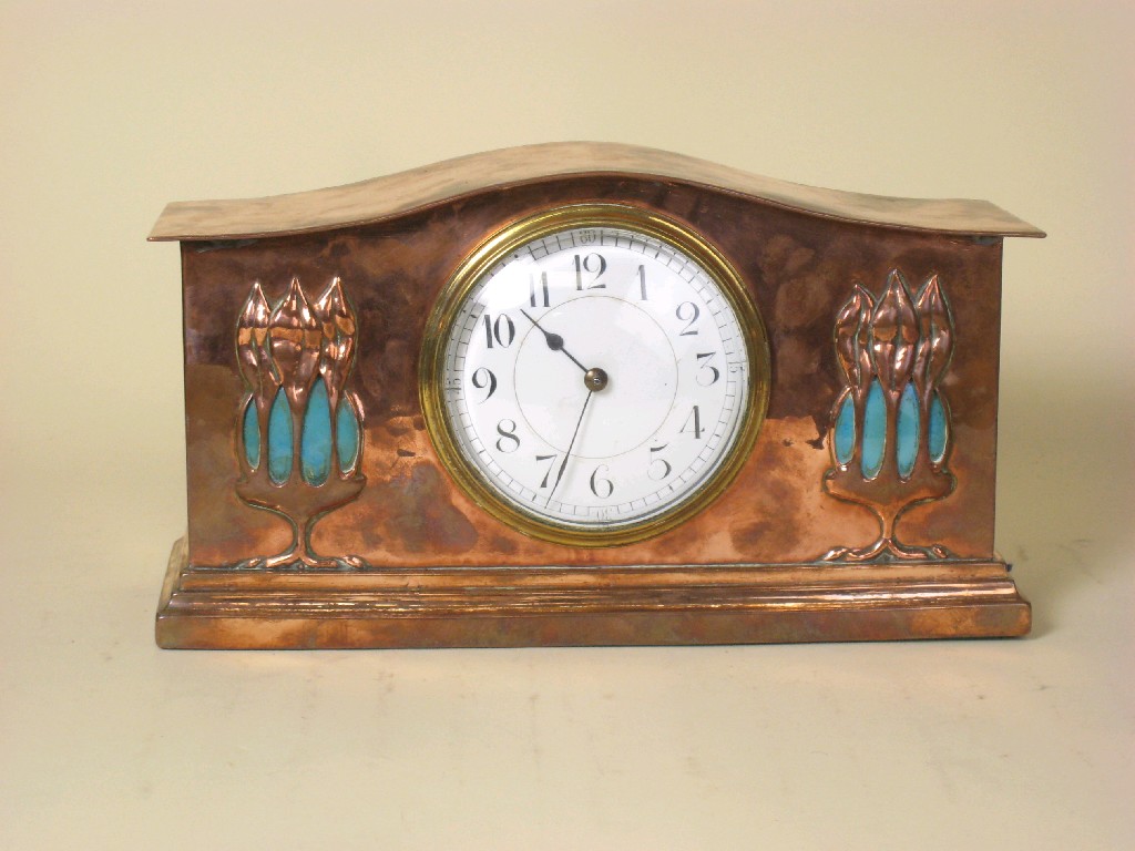 Appraisal: An Art Nouveau Mantel Clock probably Liberty's in copper with