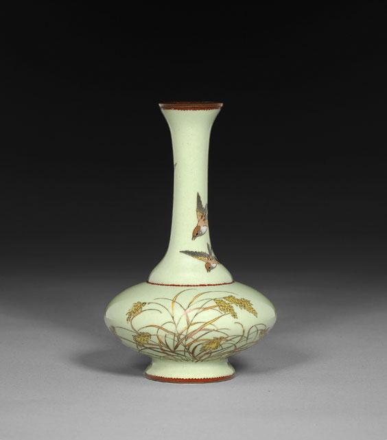 Appraisal: JAPANESE CLOISONN FOOTED VASE Unusual and finely detailed Japanese cloisonn